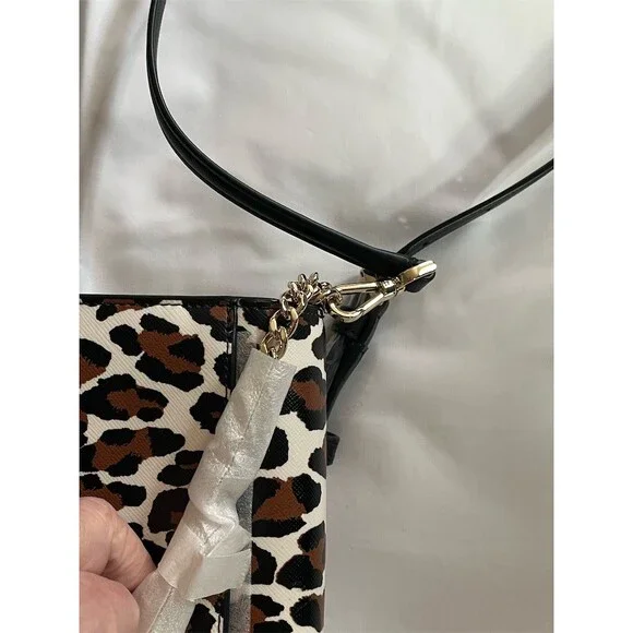 Kate Spade New York Madison Small Flap Crossbody Bag Black Leopard Print - Picture 3 of 10